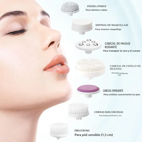 Miniatura 4 de COSLUS Cepillo de Limpieza Facial Exfoliador Facial de Silicona: Dispositivo de Masaje Rotatorio Exfoliante Eléctrico 7 en 1 FBS-D Impermeable Azul