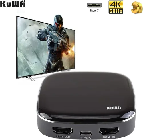 Miniatura 4 de KuWFi Tipo-C Captura HDMI Dongle 4K 1080P 60fps HD Videojuego de captura de tarjeta convertidor, grabador Plug and Play
