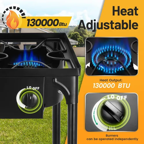 Miniatura 2 de Estufa de Camping al Aire Libre FSUON, 130000 BTU, Quemador de Alta Presión Individual, Cocina de Gas Propano con Patas Desmontables, Regulador