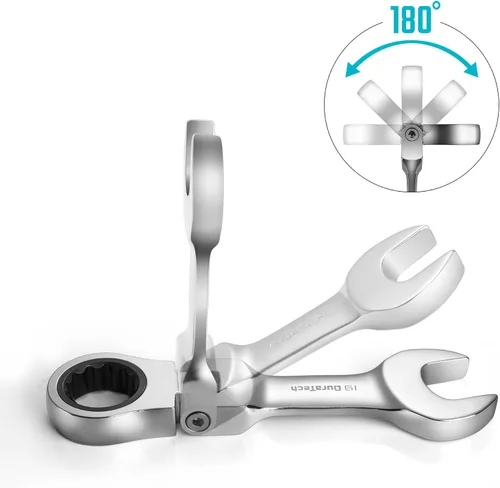 Miniatura 4 de Duratech - Juego de llaves de trinquete de cabeza flexible Stubby, métricas, 12 piezas, de 8 a 19 mm, acero CR-V, con bolsa