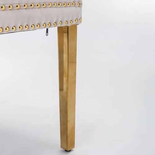 Miniatura 7 de Juego de 2 sillas de comedor de terciopelo, sillas decorativas tapizadas con patas de metal dorado, ribete de cabeza de clavo, tirador de anillo