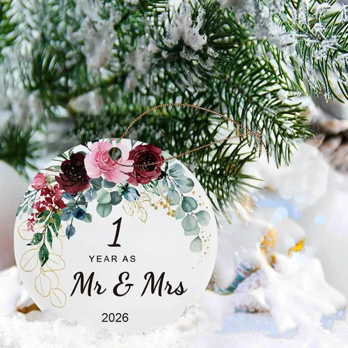 Miniatura 2 de Jnglr Adorno de primer aniversario 2026, regalos de boda para parejas 2026, 1er para parejas, adorno de Navidad de boda de doble cara, acrílico de 3