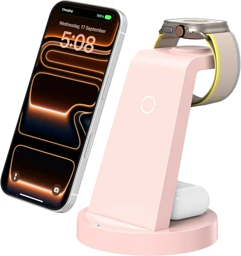 Miniatura 11 de Estación de carga 3 en 1 para iPhone, cargador inalámbrico para iPhone 17 16e 16 15 14 13 12 11 X Pro Max y Apple Watch - Estación de carga