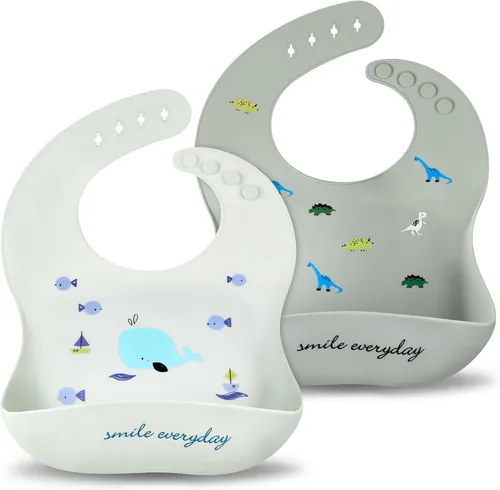Accmor Silicone Baby Bibs, Waterproof Soft Bibs for Baby Girls Boys Feeding Eating, Silicone Baby Bibs with Large Pocket