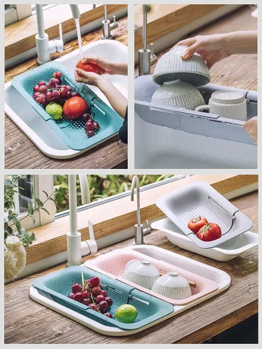 Miniatura 5 de Coladores y coladores plegables para fregadero y coladores de rejilla sobre el fregadero Colador plegable Colador extendible de plástico para frutas