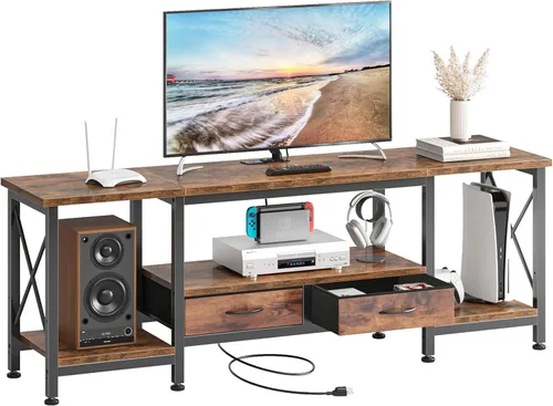 Miniatura 10 de DUMOS Soporte de TV de 47 pulgadas para televisores de 55 pulgadas, centro de entretenimiento con estación de carga (2AC+USB + tipo C), mesa consola
