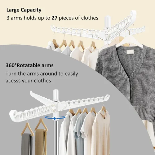 Miniatura 3 de SUYU Tendedero de Ropa, Tendedero Plegable para Ropa, Tendedero de Lavandería, Tendedero Interior de 59 Pulgadas con 3 Brazos Giratorios, Acero