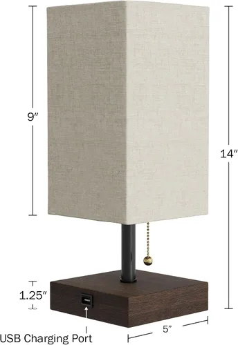 Miniatura 7 de Lavish Home Juego de lámpara de mesa pequeña con base de madera, juego de 2 luces rectangulares modernas con bombilla LED que incluye decoración