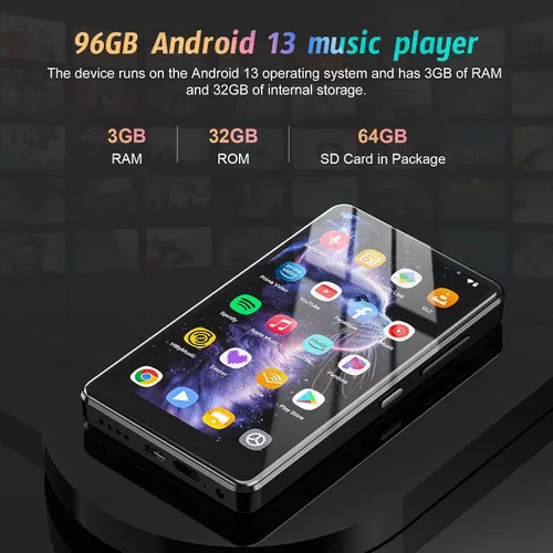 Miniatura 7 de Reproductor MP3 de 5 pulgadas con sistema operativo Android 13, reproductor MP3 de 96 GB con Bluetooth y WiFi, reproductor MP4 HD 1080P, reproductor