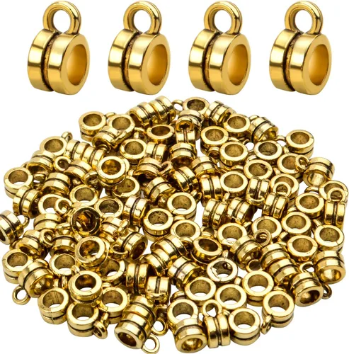Aylifu Bails Beads, Tibetan Bail Tube Bead Spacer Beads Carrier Hanger Connector Links for European Charm Bracelet Jewelry Making