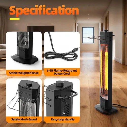 Miniatura 8 de Calentadores de patio para uso al aire libre, Haimmy Calentador eléctrico de infrarrojos de 34 pulgadas de 1500 W para interiores y exteriores con 3