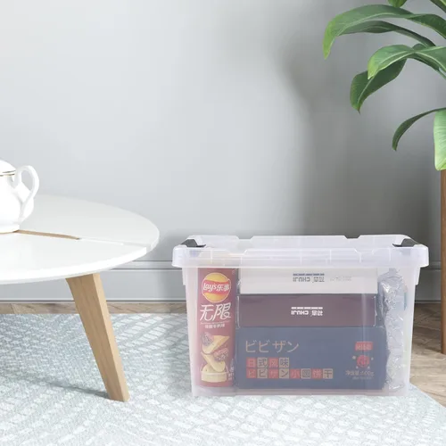 Miniatura 6 de Paquete de 4 cajas de almacenamiento de plástico transparente de 22 L con ruedas, pestillo de almacenamiento con tapa
