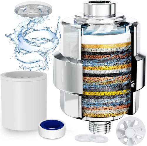 Filtro de ducha, EMBATHER Filtro de cabezal de ducha de 20 etapas para agua dura, elimina cloro/fluoruro/metales pesados, filtro suavizante de ducha