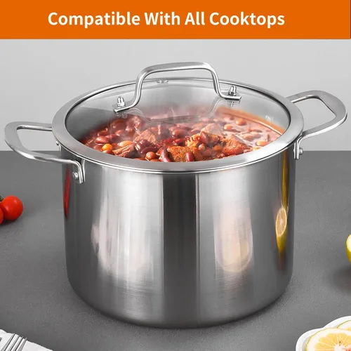 Miniatura 7 de DELARLO Olla de Acero Inoxidable Tri-Capa de 8 Cuartos, Resistente, Compatible con Todas las Estufas, Olla para Sopa de hasta 600℉ con Tapa, Olla