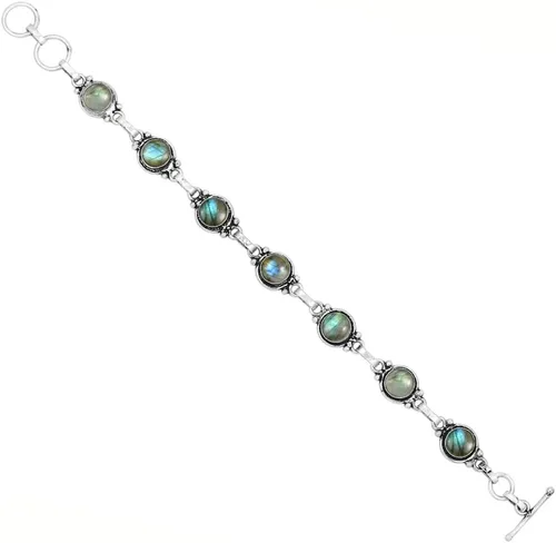 Miniatura 45 de Round Shape Natural & Synthetic Gemstones Silver Plated Bracelets for Women - Vintage Bohemian Style Handmade Birthstone Adjustable Link Bracelet