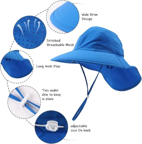 Miniatura 68 de Sombrero de verano para niños pequeños con solapa para el cuello, impermeable, sombrero de natación para niños, protección UV, sombrero de playa
