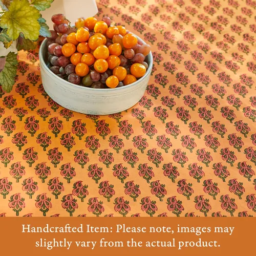 Miniatura 2 de Saffron Marigold Mantel redondo estampado a mano – Naranja indio verano lujoso 100% algodón, lavable, para decoración del hogar, cocina, café o mesa