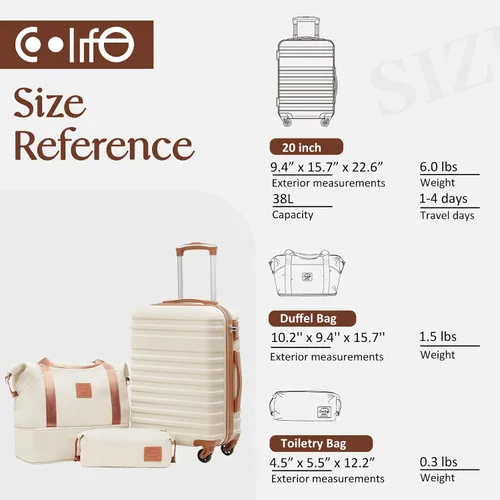 Miniatura 7 de Coolife Juego de maletas de equipaje Set de 3 maletas de equipaje Set de equipaje de 3 piezas para llevar en cabina Maletas rígidas con traba TSA