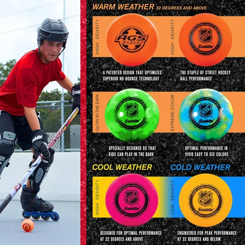 Miniatura 4 de Franklin Sports - Pelotas de hockey callejero NHL - Sin rebote para uso en exteriores y en patines - Tamaño oficial para hockey callejero juvenil