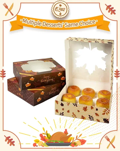 Miniatura 5 de qiqee Cajas de Galletas de Acción de Gracias con Ventana para Dar Regalos Cajas de Golosinas de Otoño 10x10x2.5 pulgadas 30 Paquetes Caja de Día
