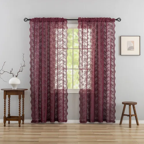 Miniatura 18 de YJ YANJUN Cortinas traslúcidas negras de 54 pulgadas de largo, panel de cortina de encaje gótico victoriano para cocina, cortinas cortas de Negro