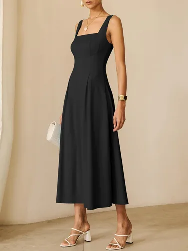 Miniatura 2 de ANRABESS Vestido de verano para mujer, para invitada de boda, cuello cuadrado, acampanado, sin mangas, fluido, elegante, formal, cóctel, fiesta