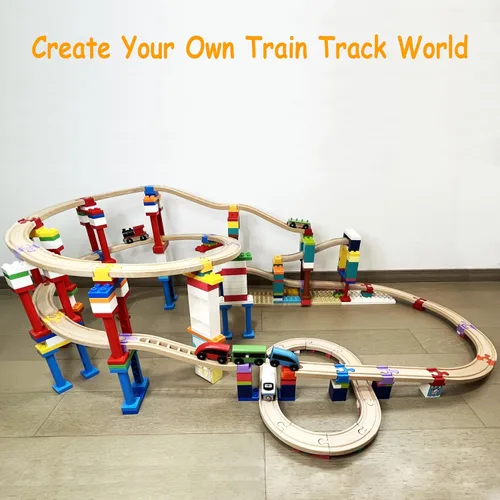 Miniatura 6 de Accesorios de madera para rieles de tren, 16 piezas de conectores de madera para riel, compatibles con todas las marcas principales, regalo