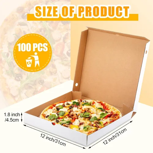Miniatura 2 de PerKoop 100 cajas de pizza de 12 x 12 pulgadas a granel de cartón vacío de 12 pulgadas, caja de pizza cuadrada reutilizable para comida para llevar