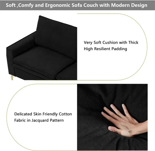 Miniatura 4 de mikibama Sofá jacquard de 78.54 pulgadas para sala de estar, sofás modernos de mediados de siglo con patas de metal dorado, sofá suave armado de 3