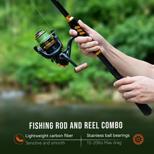 Miniatura 3 de THKFISH Combo de caña de pescar y carrete con mochila, kit de carrete giratorio de caña de pescar telescópica con señuelos de pesca, alicates y Kit