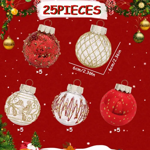 Miniatura 3 de Esferas de adornos de Navidad, exquisitas decoraciones navideñas para árbol, pintura de PET, colgante de Navidad, 25