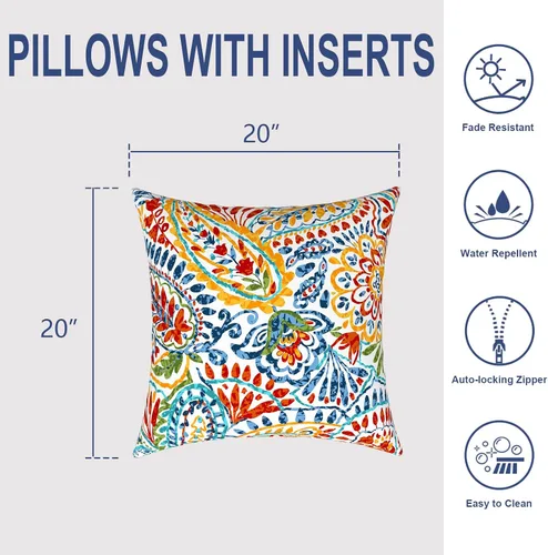 Miniatura 810 de Juego de 2 almohadas para exteriores de 16 x 16 pulgadas, repelentes al agua con interiores, para muebles de patio, hogar, jardín, geometría bohemia