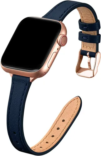 Miniatura 13 de STIROLL - Correa delgada de cuero para reloj inteligente, compatible con Apple Watch de 38, 40, 41, 42, 44, 45 y 49 mm, correa de cuero de grano