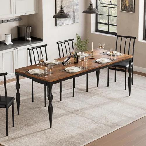 Miniatura 6 de IDEALHOUSE Mesa de comedor de granja rectangular de 78 pulgadas para 6-8 personas, mesa de cocina de madera con patas resistentes, mesa de cocina