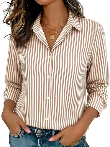 Miniatura 38 de Camisas elásticas suaves sin arrugas con botones para mujer, tops transpirables que absorben la humedad para vestir casual de trabajo