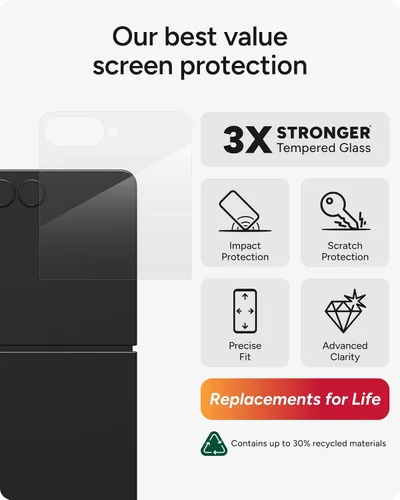 Miniatura 2 de ZAGG Glass+ - Protector de pantalla para Samsung Galaxy Z Flip7 (solo pantalla frontal), 3 veces más fuerte, resistente a los arañazos, resistente a