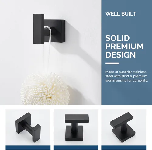 Miniatura 8 de Gancho Simple de Ángulo para Toalla de Baño, Gancho de Pared de Acero Inoxidable para Toalla de Mano y Abrigo, Negro Mate