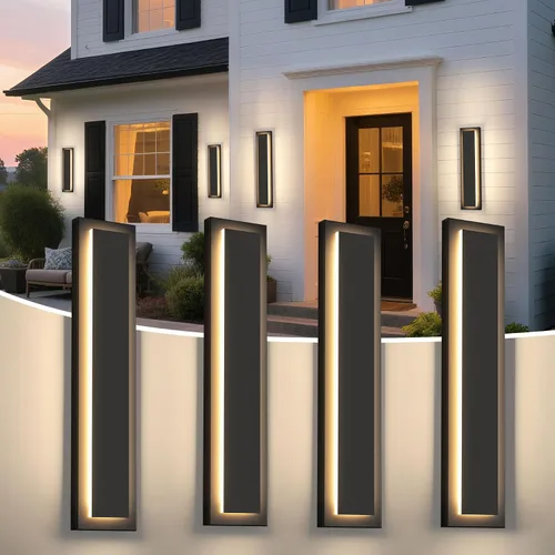 Miniatura 10 de Lámparas de porche delantero de 2 niveles, moderno aplique de pared negro para exteriores, luces exteriores LED impermeables de 15.7 pulgadas, luces
