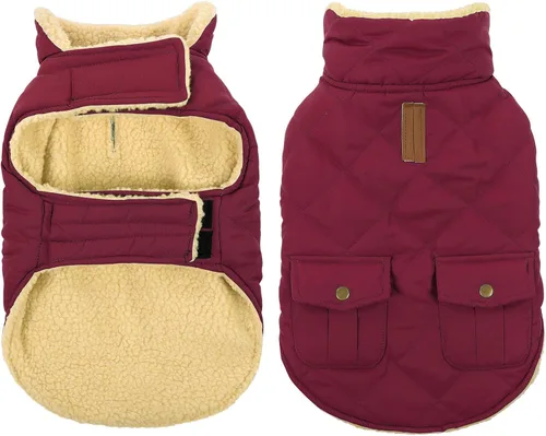 Miniatura 8 de Queenmore Abrigo de invierno para perro, chaqueta de vellón, ropa impermeable para perros para clima frío, acolchado de algodón grueso y cálido, Rosa