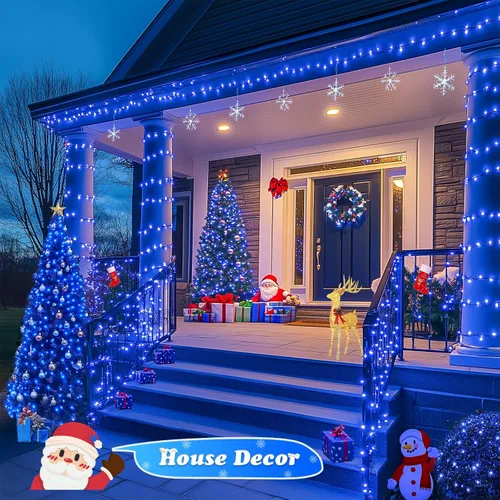Miniatura 4 de JMEXSUSS 500 luces LED azules de Navidad al aire libre, 173 pies, 8 modos, tira de luces de Navidad, impermeable, luz LED azul para árbol enchufable