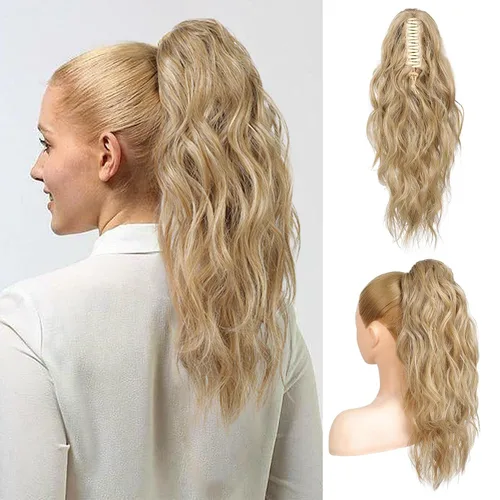 Miniatura 22 de FLUFYMOOZ Extensión de cola de caballo, extensión de cola de caballo con clip de garra de 18 pulgadas, extensiones de cabello ondulado y rizado