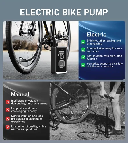 Miniatura 7 de Inflador de neumáticos portátil, compresor de aire, mini bomba de aire inalámbrica de 150 PSI con presión digital, bomba de bicicleta, inflador