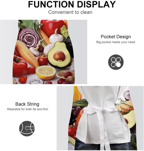 Miniatura 6 de MUSM Healthy Food Apron，Classic Vintage Funny with Pockets Aprons,Adjustable Bib Waterdrop Resistant for Kitchen Cooking Restaurant BBQ Painting
