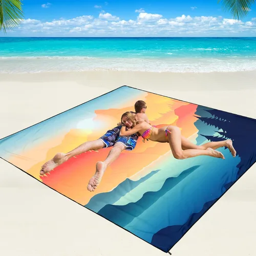 Miniatura 54 de WIWIGO Manta de playa impermeable a prueba de arena tapete de playa 79" X 83"/10'x9' para 2-8 adultos, de secado rápido, tapete de picnic al aire