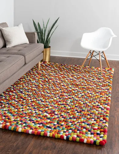 Miniatura 12 de Unique Loom Colección de Bolas de Felpa - Alfombra de área en forma de nube (2' redonda, color marfil)