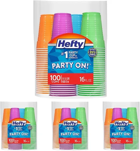 Miniatura 8 de Vasos de Plástico Desechables Hefty Party On, Surtidos, 16 Onzas, 100