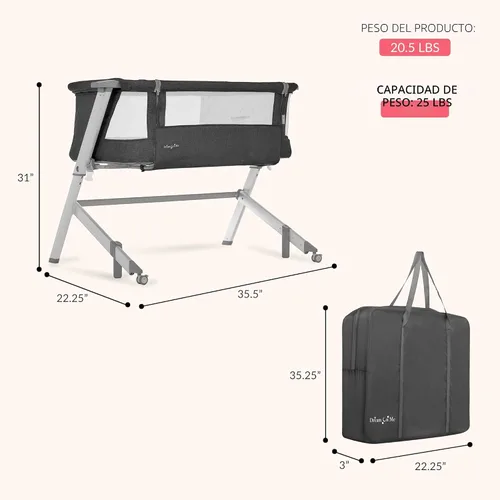 Miniatura 3 de Dream On Me Skylar Cuna y cama de noche en negro, cuna ligera y portátil para bebé, altura ajustable en cinco posiciones, fácil de plegar