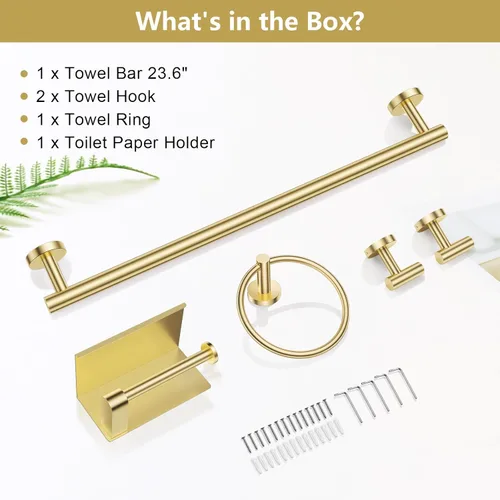 Miniatura 8 de TQKAG Juego de 5 Piezas de Soportes para Toallas de Baño Juego de Herrajes de Baño Dorado Cepillado de Acero Inoxidable Soporte de Papel Higiénico