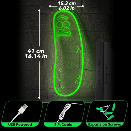 Miniatura 3 de Letrero de neón LED de Pepinillo de Dibujos Animados para Decoración de Pared, Letrero de Luz de Neón de Anime para Decoración de Cueva de Hombre