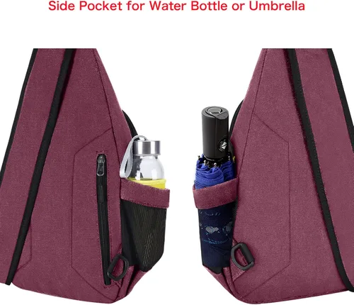 Miniatura 7 de MOSISO Mochila tipo bandolera, mochila de lona para senderismo con bolsillo antirrobo Rojo vino